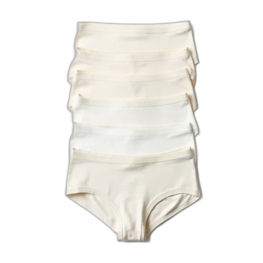 set, six, pairs, plain, white, underwear, displayed, against transparent PNG cut-out