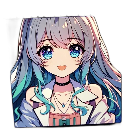 dress, face, umbrella, jacket, anime, vaporwave, pixel art, cartoon transparent PNG cut-out