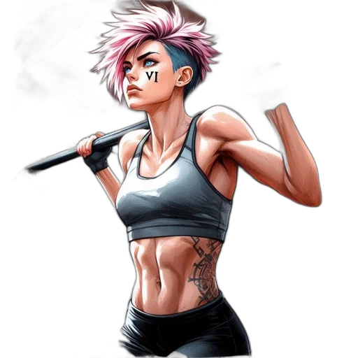 weapon, comic book art, concept art, cartoon, cyberpunk, vibrant-haired, character, workout transparent PNG cut-out