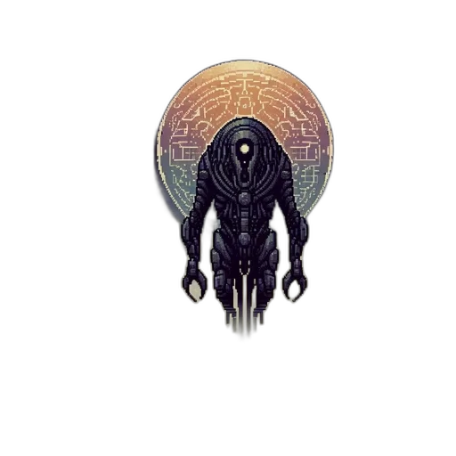 creature, mask, hair, robot, pixel art, concept art, fantasy art, watercolor transparent PNG cut-out