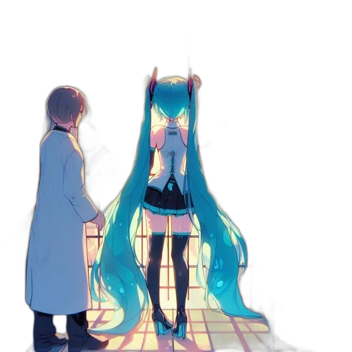 dress, staff, hair, robot, anime, pixel art, concept art, cartoon transparent PNG cut-out
