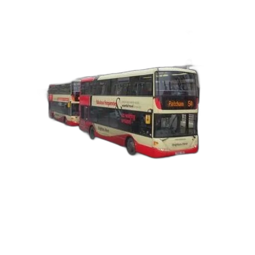 3d render, photorealistic, concept art, two, double-decker, buses, driving, down transparent PNG cut-out