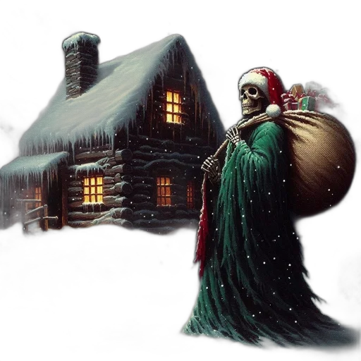 concept art, fantasy art, snow, snowy, wintery, night, cozy, cabin transparent PNG cut-out