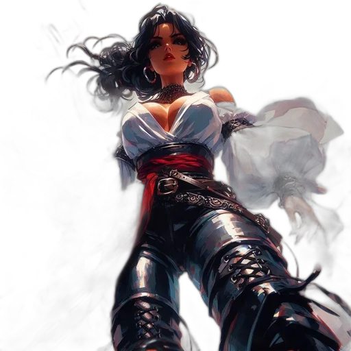comic book art, fantasy art, concept art, photorealistic, red, female, character, puffy-sleeved transparent PNG cut-out