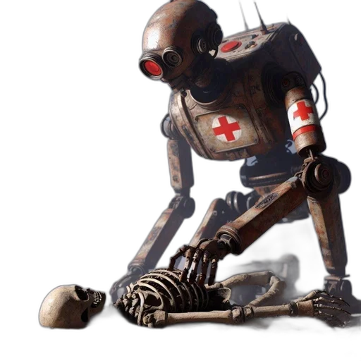 robot, weapon, concept art, cyberpunk, 3d render, comic book art, desolate, foggy transparent PNG cut-out