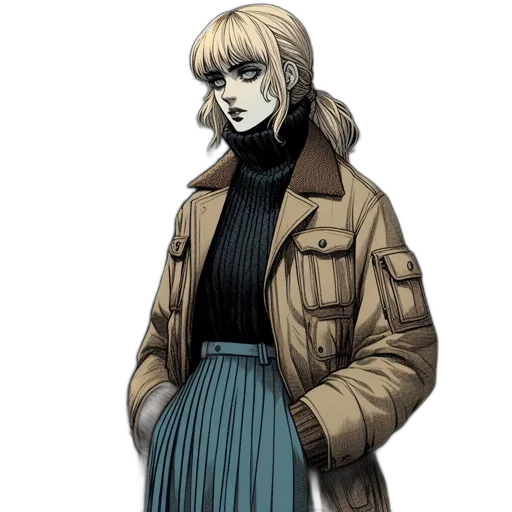 jacket, face, staff, dress, concept art, comic book art, cyberpunk, pixel art transparent PNG cut-out