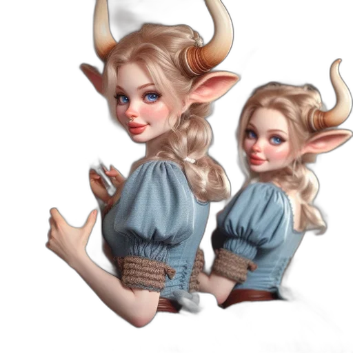 fantasy art, concept art, 3d render, photorealistic, two, figurines, resembling, fauns transparent PNG cut-out