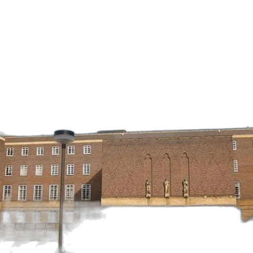 building, 3d render, concept art, photorealistic, city street, large, brick, clock transparent PNG cut-out