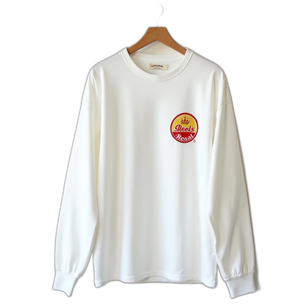 jacket, white, long-sleeve, shirt, round, emblem, left, chest transparent PNG cut-out