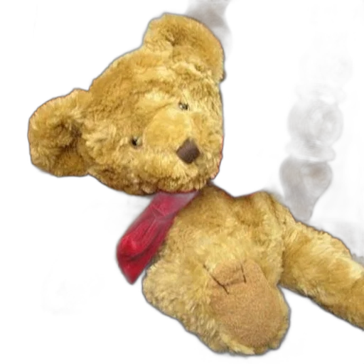 staff, fire, brown, teddy, bear, red, ribbon, around transparent PNG cut-out