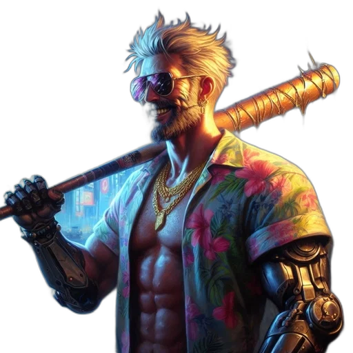 staff, weapon, sword, jacket, cyberpunk, concept art, comic book art, pixel art transparent PNG cut-out