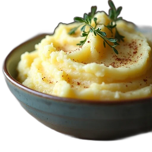 food, photorealistic, mashed, potatoes, bowl, dilling, sprig transparent PNG cut-out
