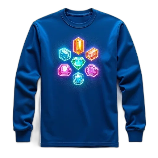 jacket, 3d render, blue, long-sleeve, shirt, stylized, glowing, gemstone transparent PNG cut-out