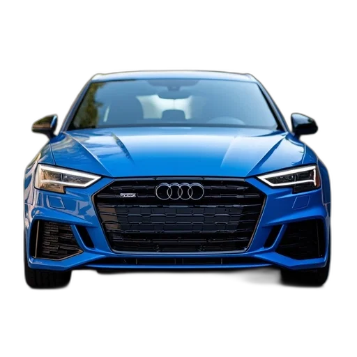 car, face, photorealistic, 3d render, blue, audi, parked, street transparent PNG cut-out