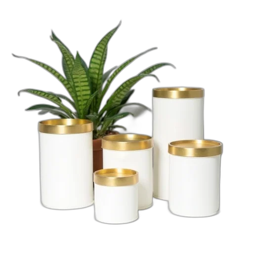 3d render, golden, earth tones, collection, variously, sized, white, cylindrical transparent PNG cut-out