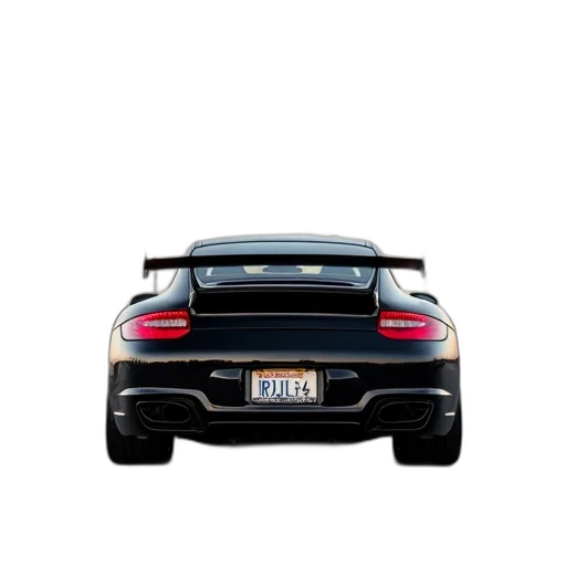 car, photorealistic, 3d render, black, parked, parking, lot, rear transparent PNG cut-out