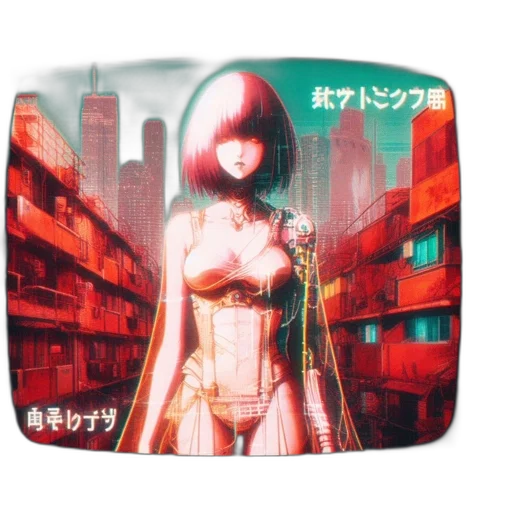 cyberpunk, anime, concept art, comic book art, red, animated, character, pink transparent PNG cut-out