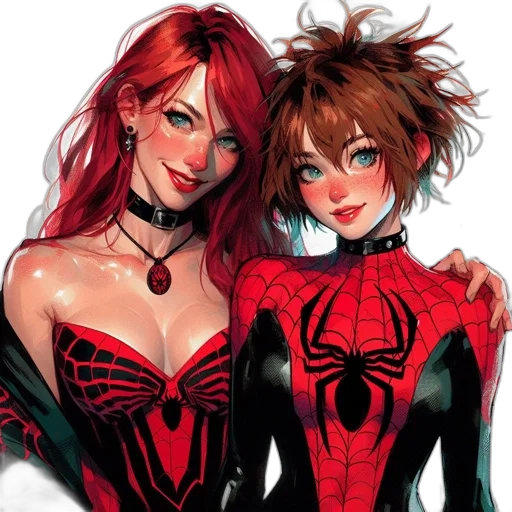 comic book art, concept art, fantasy art, anime, red, two, animated, characters transparent PNG cut-out