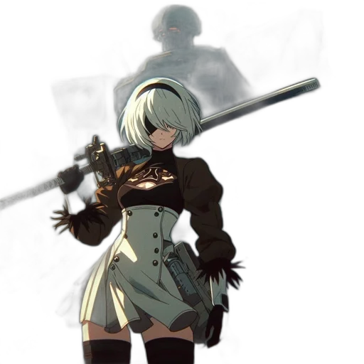 weapon, staff, sword, jacket, concept art, fantasy art, 3d render, anime transparent PNG cut-out