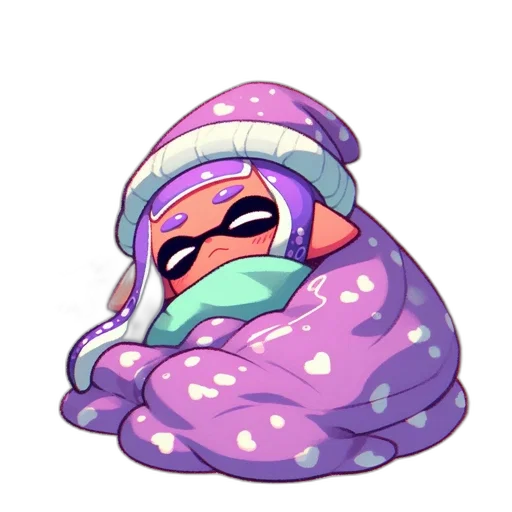 creature, pixel art, concept art, vaporwave, pastel, sleeping, cartoon, octopus transparent PNG cut-out