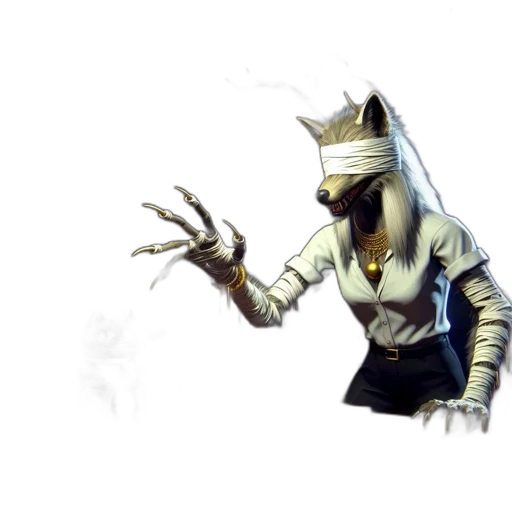 mask, creature, robot, staff, concept art, fantasy art, comic book art, 3d render transparent PNG cut-out