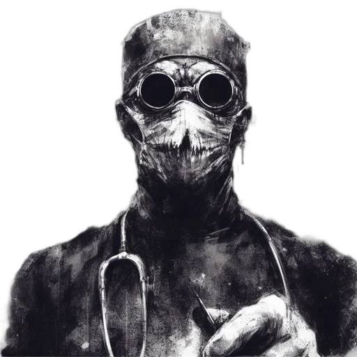 mask, face, staff, robot, concept art, comic book art, cyberpunk, pencil sketch transparent PNG cut-out