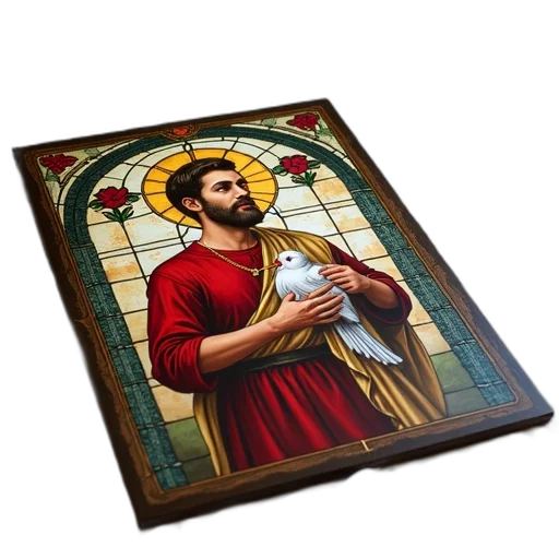 photorealistic, pixel art, painting, man, holding, bird, displayed, bedspread transparent PNG cut-out