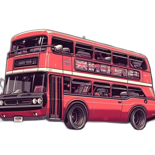 car, concept art, photorealistic, 3d render, pixel art, red, double-decker, bus transparent PNG cut-out
