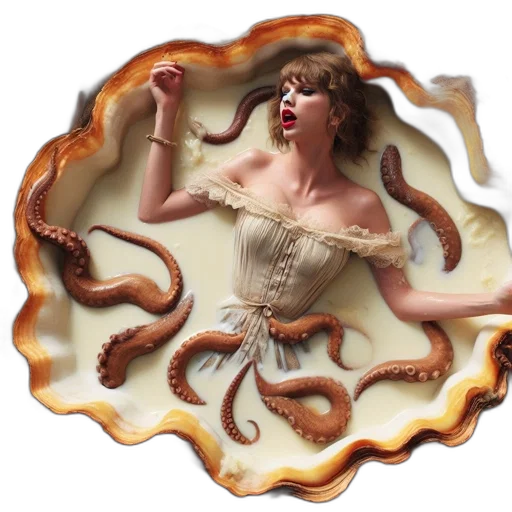 food, hair, woman, lies, within, ornate, gold-rimmed, shell transparent PNG cut-out