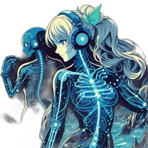 robot, mask, concept art, anime, cyberpunk, comic book art, neon lights, outer space transparent PNG cut-out