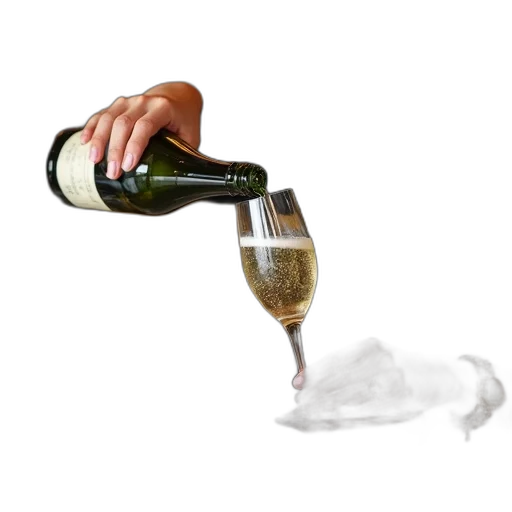 bottle, person, pouring, champagne, into, glass, bar, has transparent PNG cut-out