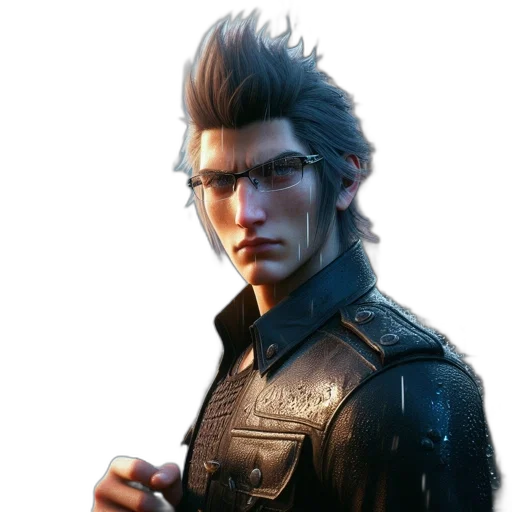 jacket, face, staff, hair, concept art, cyberpunk, 3d render, photorealistic transparent PNG cut-out