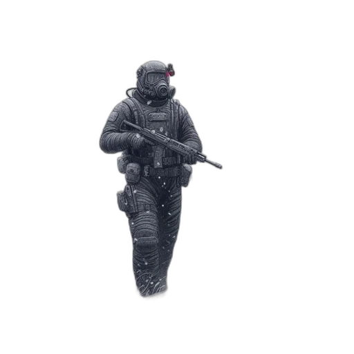 weapon, robot, staff, jacket, 3d render, concept art, pixel art, photorealistic transparent PNG cut-out