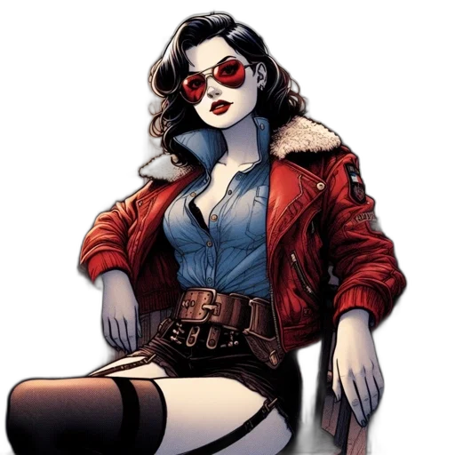 jacket, comic book art, concept art, cartoon, fantasy art, red, woman, blue transparent PNG cut-out