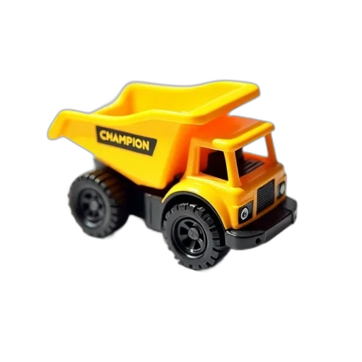 car, 3d render, yellow, toy, dump, truck, small, bucket transparent PNG cut-out