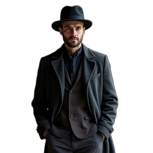 hat, jacket, staff, photorealistic, mens, coat, pattern transparent PNG cut-out