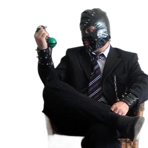 mask, staff, robot, jacket, cyberpunk, concept art, person, black transparent PNG cut-out