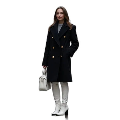 jacket, dress, shoes, staff, monochrome, dark, woman, black transparent PNG cut-out