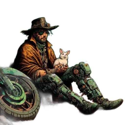 animal, weapon, hat, robot, concept art, comic book art, fantasy art, cyberpunk transparent PNG cut-out