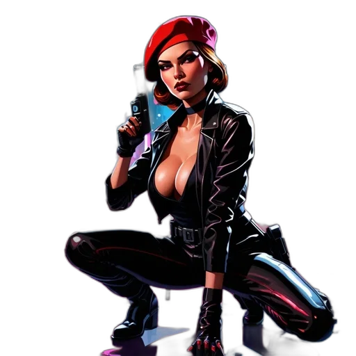 jacket, weapon, comic book art, concept art, pixel art, cyberpunk, futuristic, cityscape transparent PNG cut-out