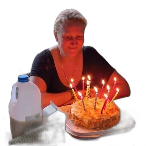 food, staff, jacket, bottle, woman, sits, front, birthday transparent PNG cut-out