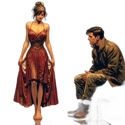 dress, shoes, concept art, comic book art, photorealistic, pixel art, fire, rain transparent PNG cut-out