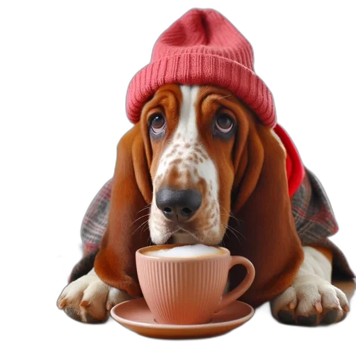 animal, hat, food, photorealistic, image, shows, basset, hound transparent PNG cut-out