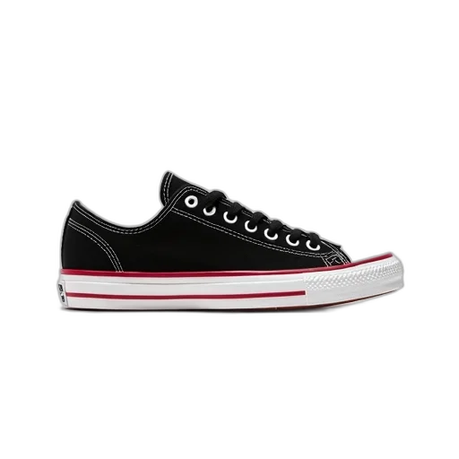 shoes, black, white, sneaker, red, sole, displayed, against transparent PNG cut-out