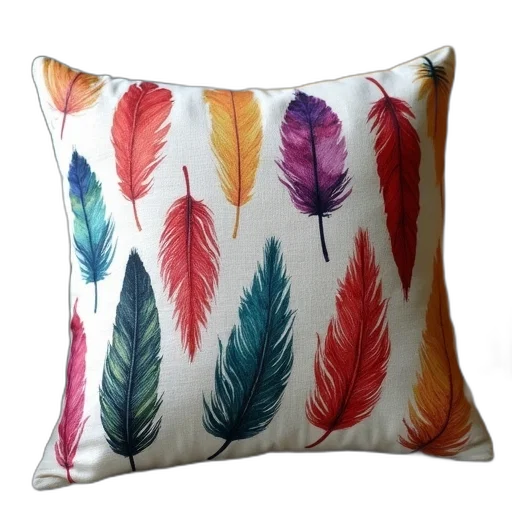 decorative, throw, pillows, colorful, feathers, pattern, sofa, cushion transparent PNG cut-out