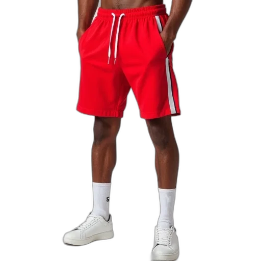 man, red, taped, jogger, shorts, white, trainers transparent PNG cut-out