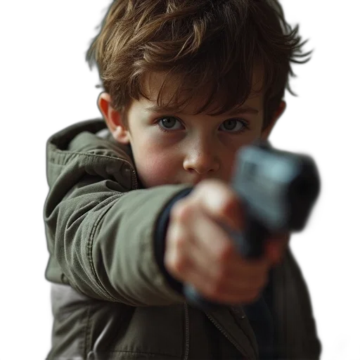 weapon, jacket, photorealistic, child, gunpoint, richard, raskin transparent PNG cut-out