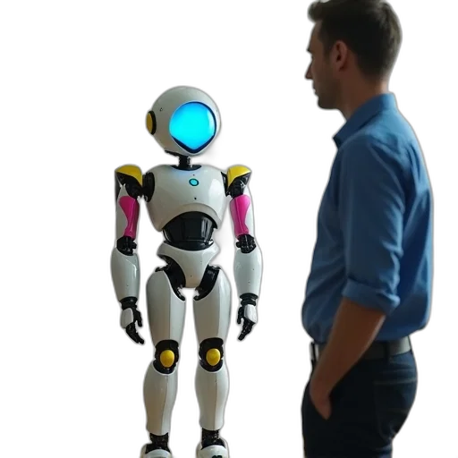 robot, concept art, 3d render, outer space, humanoid, blue, face, white transparent PNG cut-out