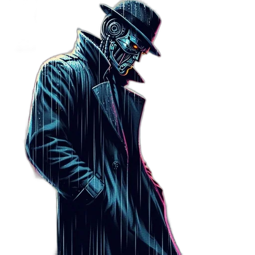 mask, jacket, robot, face, comic book art, cyberpunk, concept art, cartoon transparent PNG cut-out