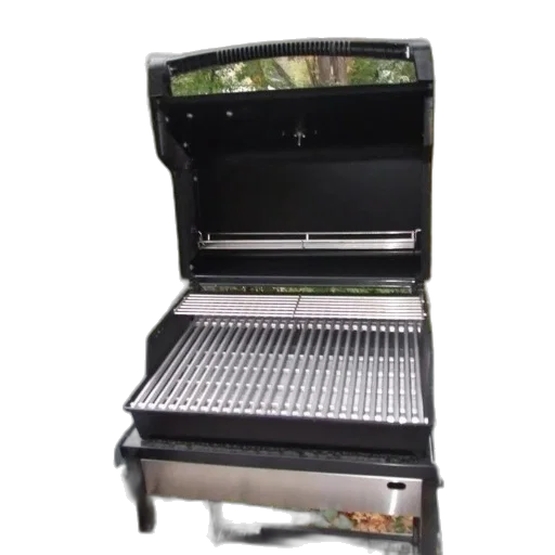 open, black, gas, grill, stainless, steel, grates, sits transparent PNG cut-out